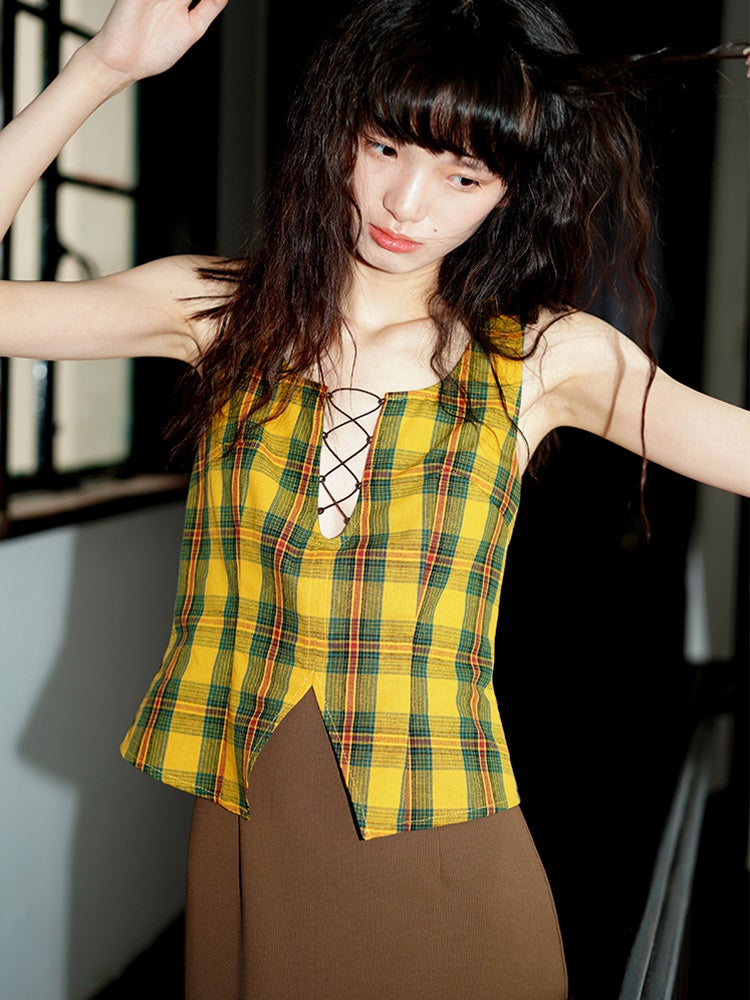 Patchwork Fake Two-Piece Design Vest Cutout One-piece