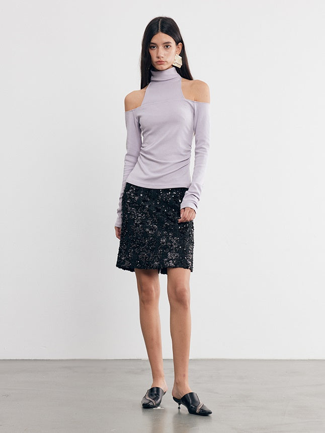 Irregular Sequin Woven Tweed Short Skirt