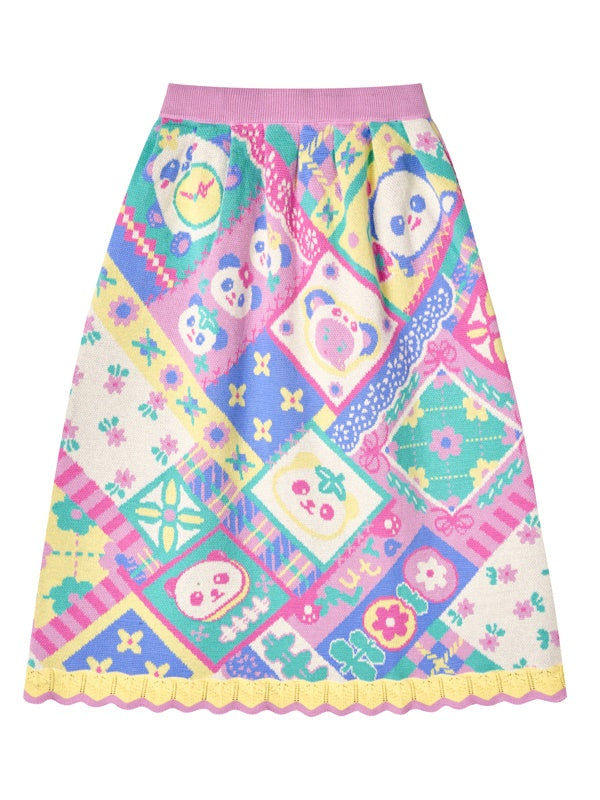 Panda Knitted Jacquard Patchwork Style Skirt