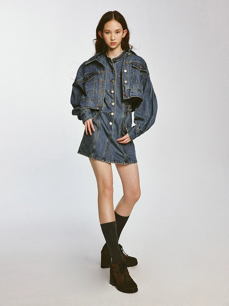 Volume Sleeve Denim Short Jacket