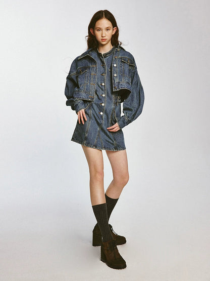 Volume Sleeve Denim Short Jacket