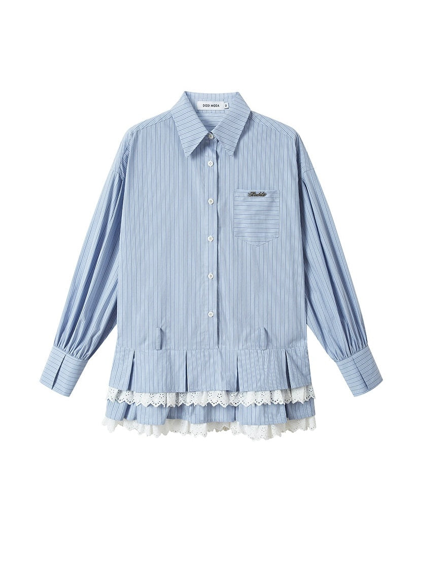 Lace Pleated Hem Cake Shirt Dress