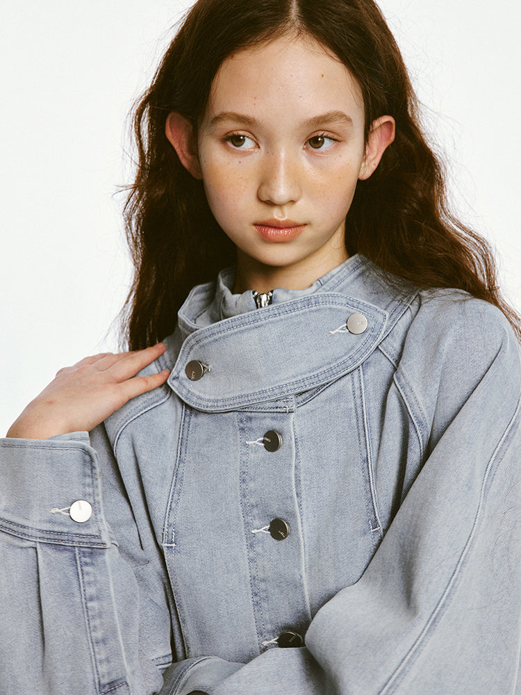 Denim Pleated Doll Jacket