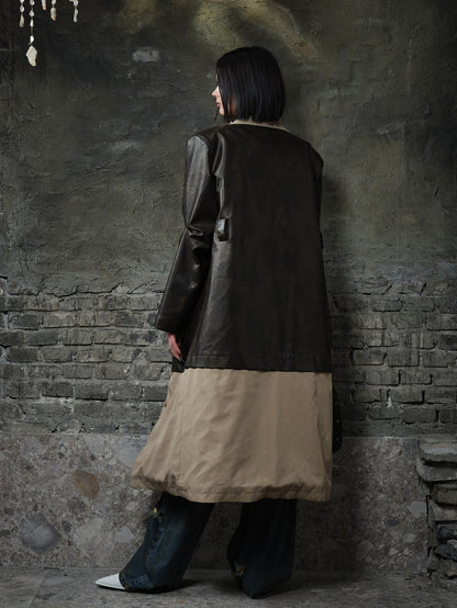 Long Color Block Layered Design Coat