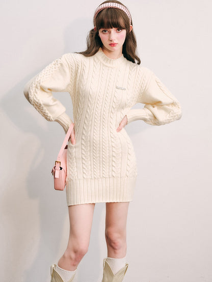 Slim Waist Long Sleeve Knitted One-piece