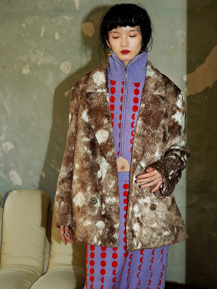 Niche Design Loose Mixed Color Short Fur Jacket