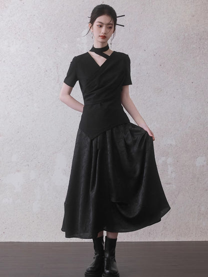 Bamboo Leaf Irregular Pleated Skirt