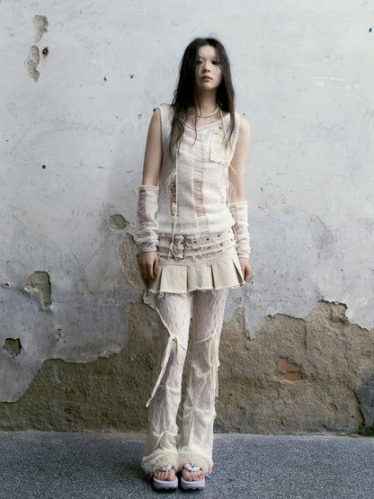 Lace Pleated Flared Pants