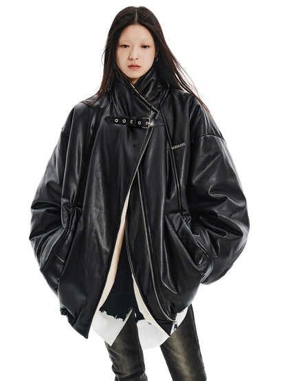 Oversize Silhouette Velvet Lined PU Leather Jacket