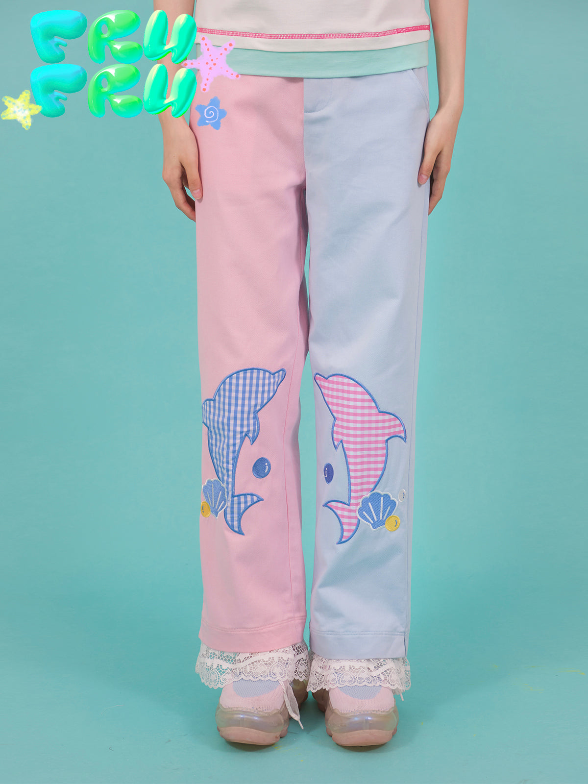 Couleur de contraste Dolphin Lacet Casual Loose pantalon