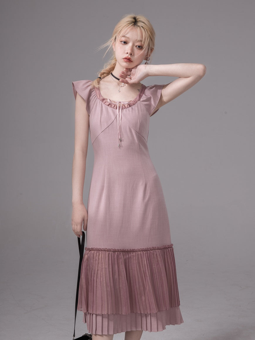 Layered Pleated Flying Sleeve Dress