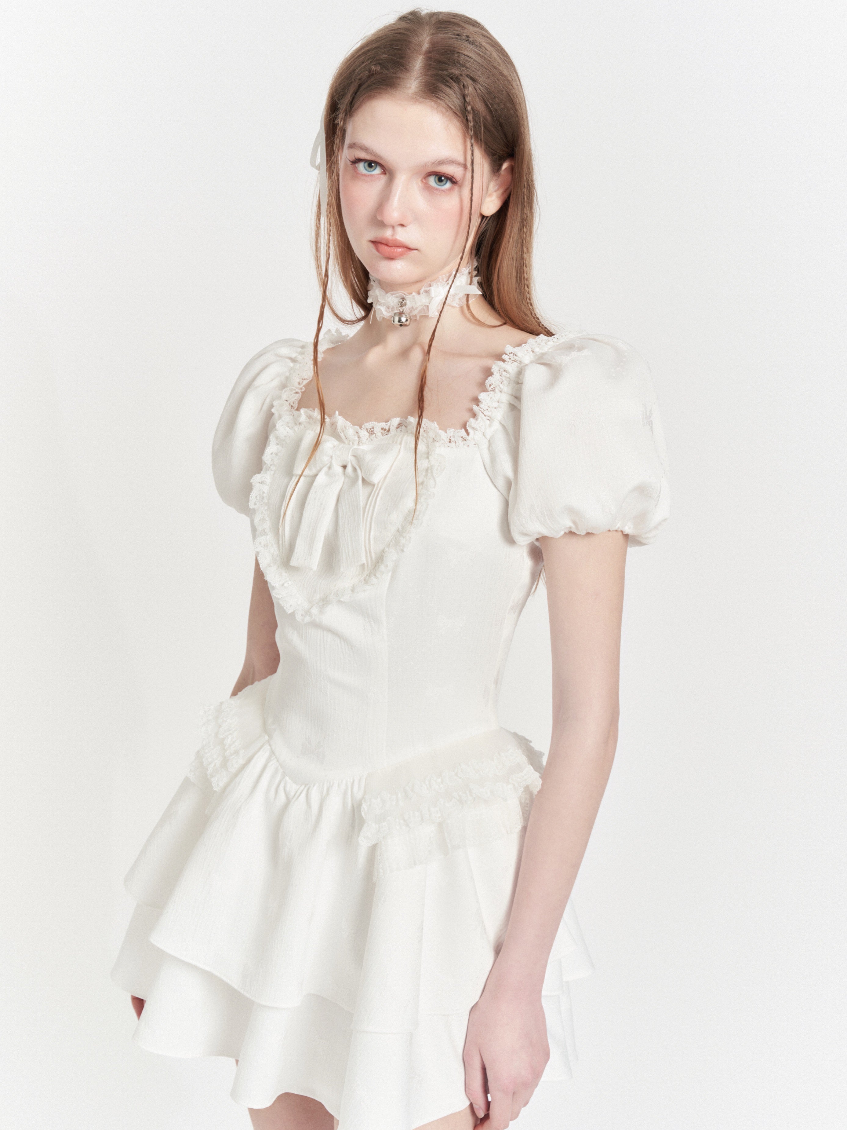 Lace Square COLLAR PUFF SLEEVE Dress