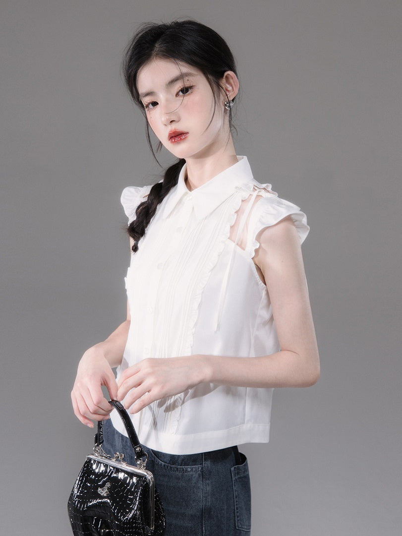 Small Flying Sleeves Hollow Strap Shirt