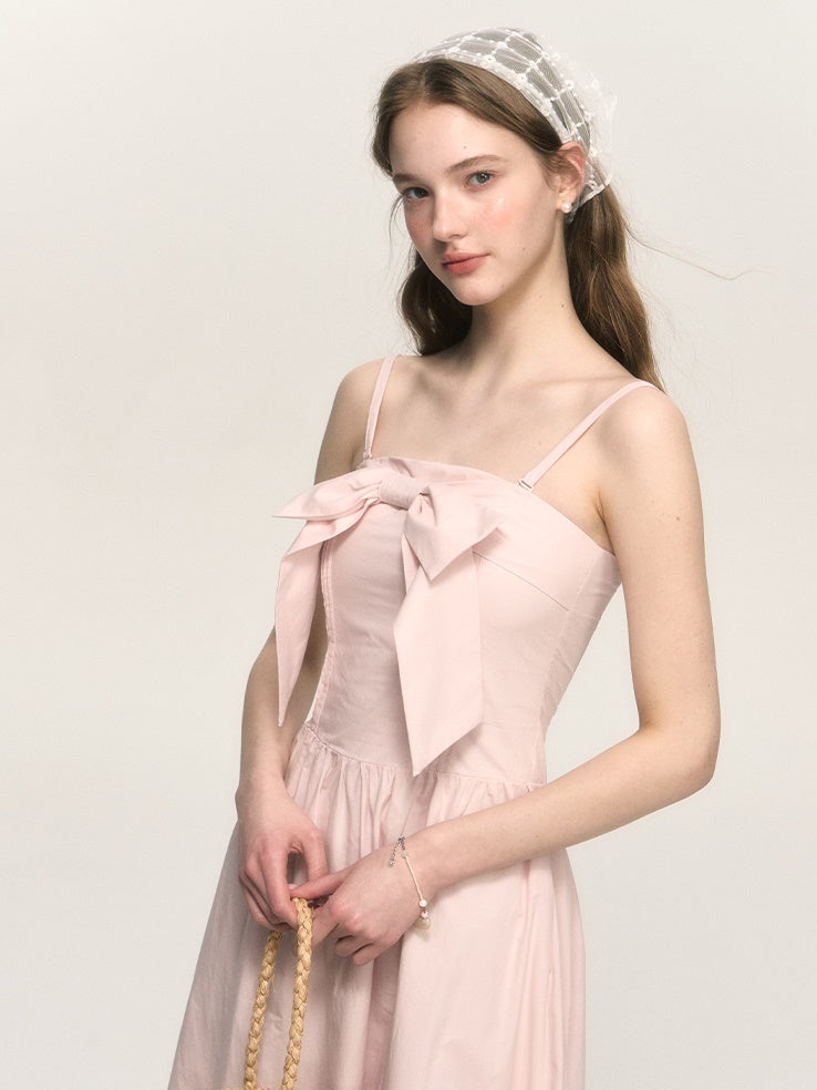 French Retro Elegant Bow Bare Top Dress