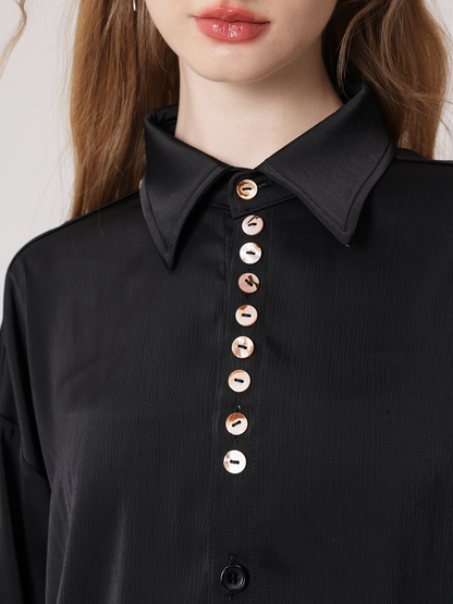 Shell Button Satin Shirt