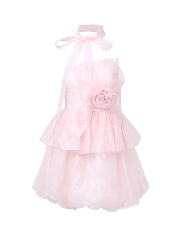 Dreidimensionales Rose Organza Bare Top Kleid