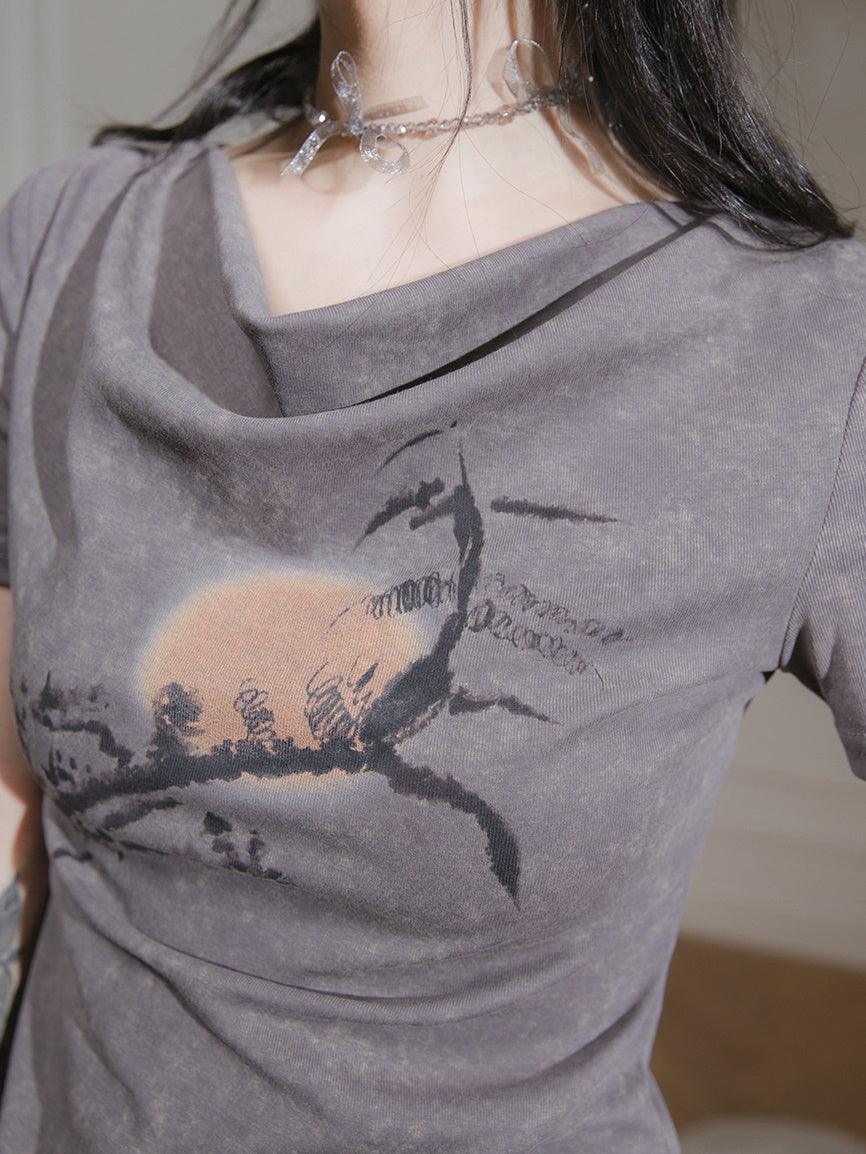 Sunset Chinese Style Printed T-shirt