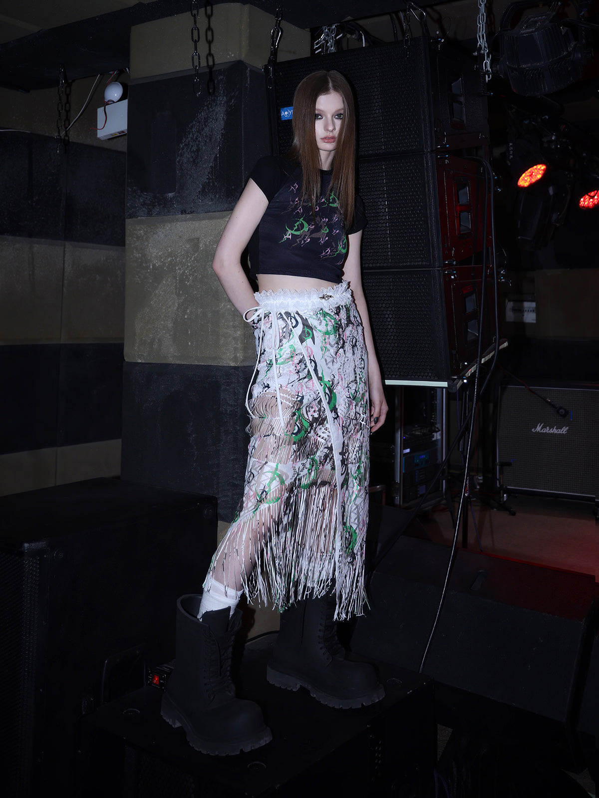 Printer Crushing Concept Mid-length Fringe Wrap Skirt