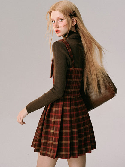 Plaid Slip Pleated Dress