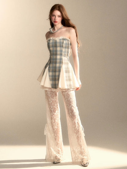 Lace Mesh Cut-out Flared Pants