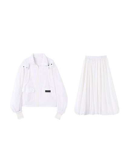 Sunscreen Stand Collar Jacket &amp; Long Skirt