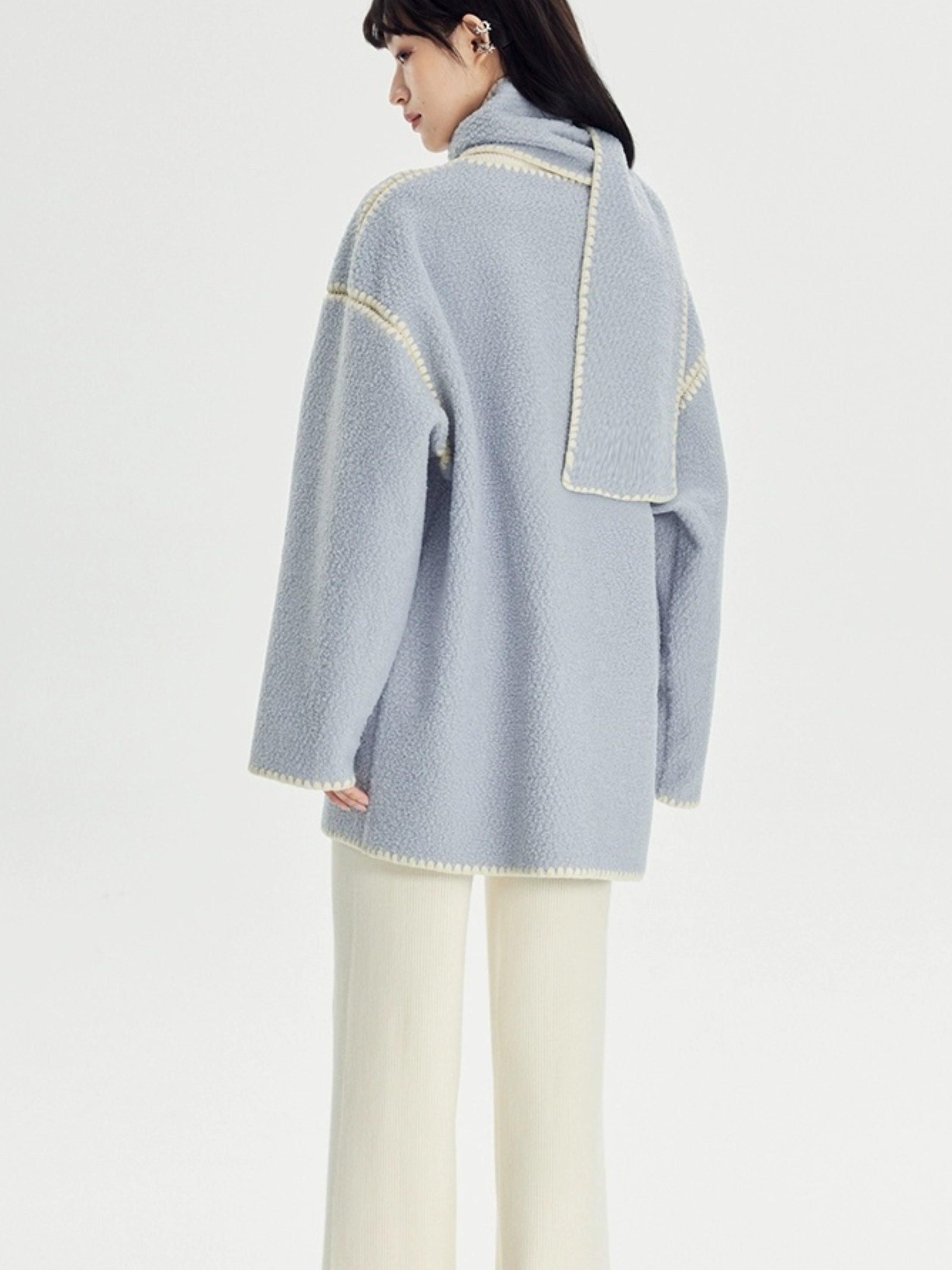 Embroidered Stitch Horn Button Coat