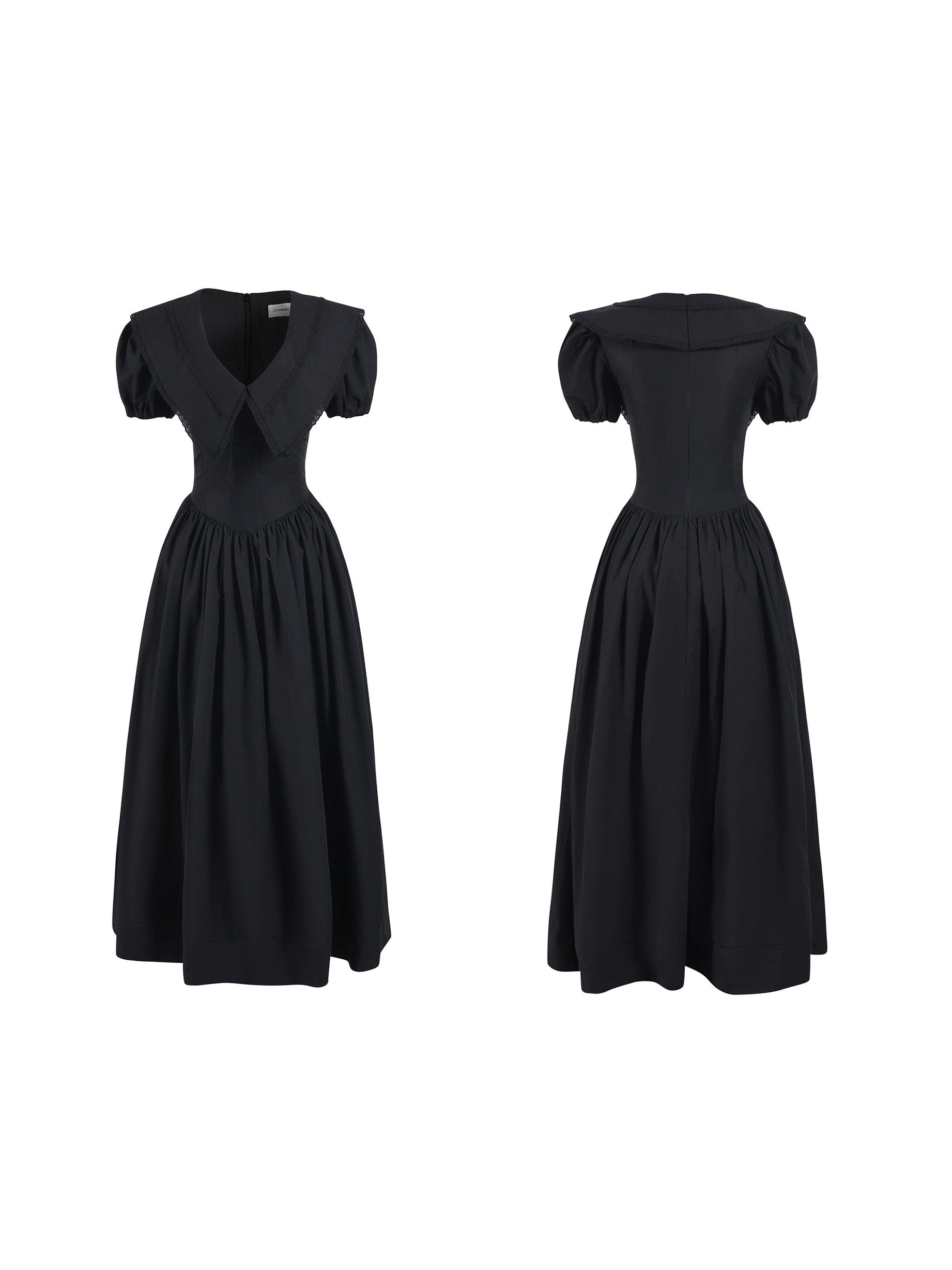 Robe noire à manches bouffantes en V-Neck