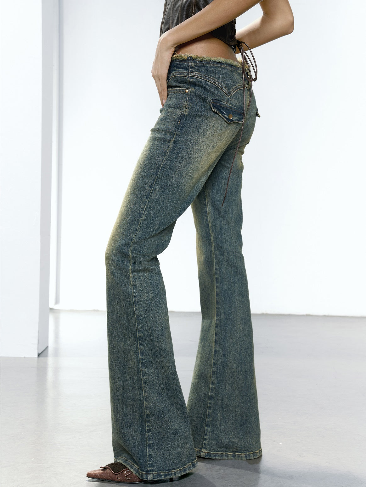 Washed Micro-Flared Low-Rise Jeans