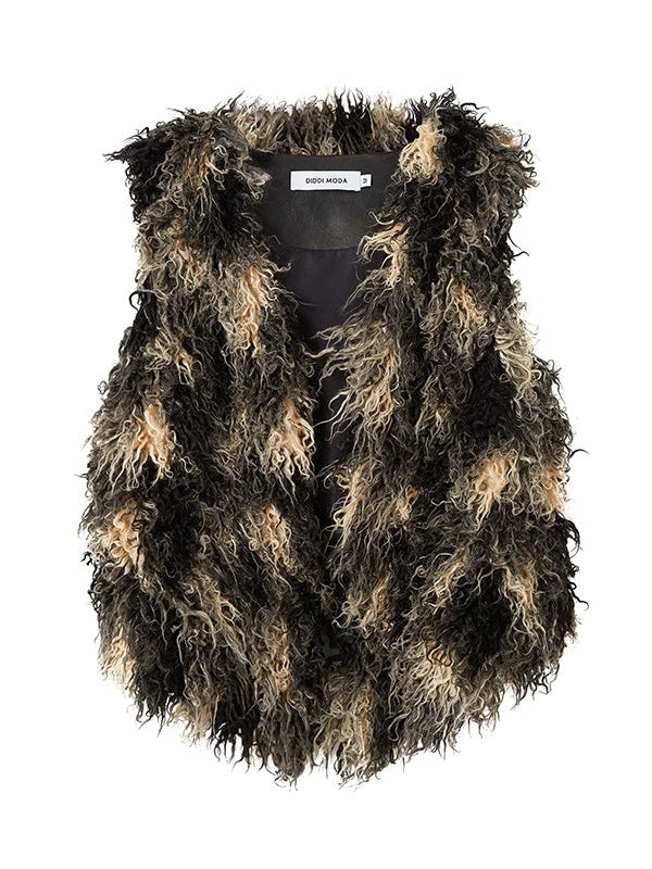 Plush V-neck Fake Fur Vest