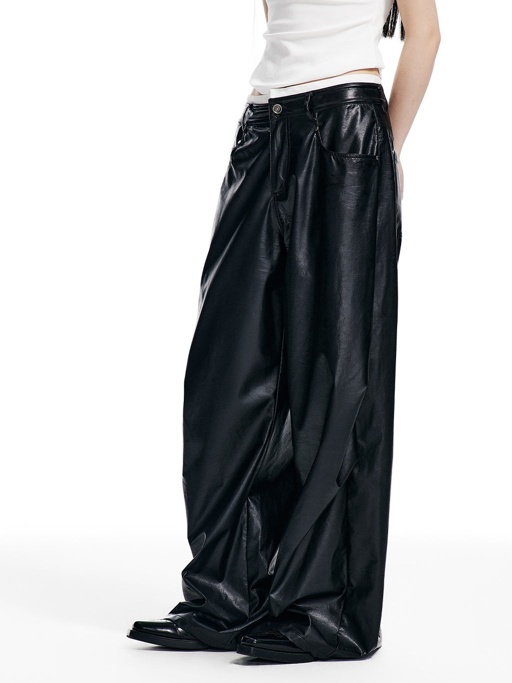 Oil Leather Street Wide-leg Trousers