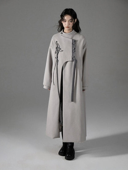 Chinese Style Asymmetry Mid-length Coat