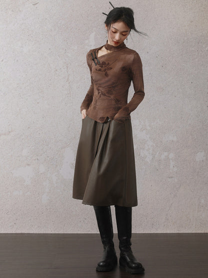 Leather Pocket Mid-Length Skirt