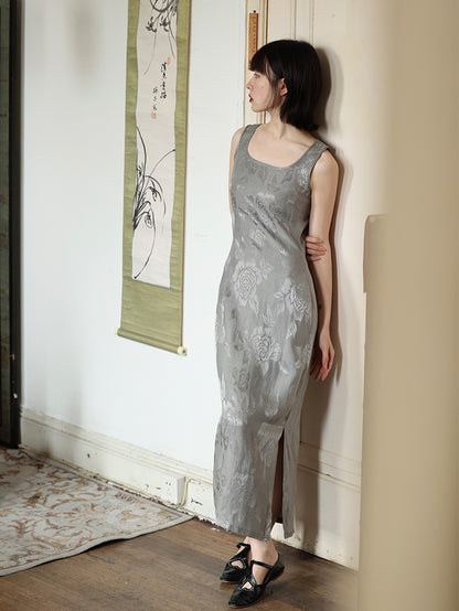 Jacquard Sleeveless Long Dress