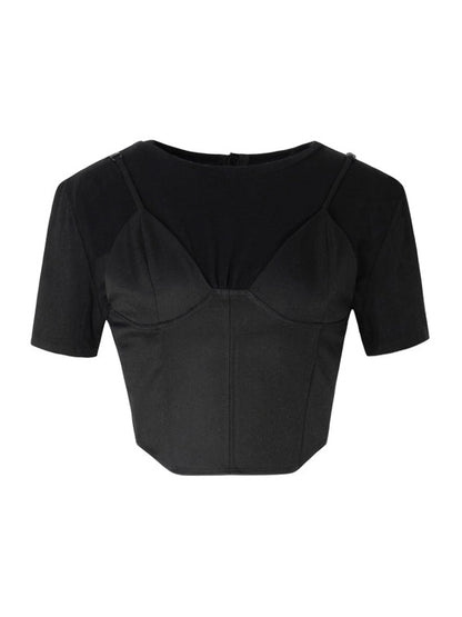 Fake Two-piece Strap Detachable T-shirt