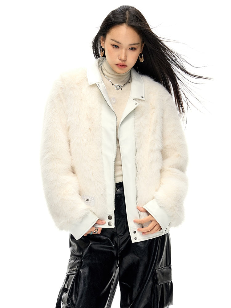 Leather Lapel Eco-friendly Fur Short Coat