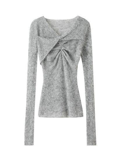 Double-layer Twisted V-Neck Knitted Sweater