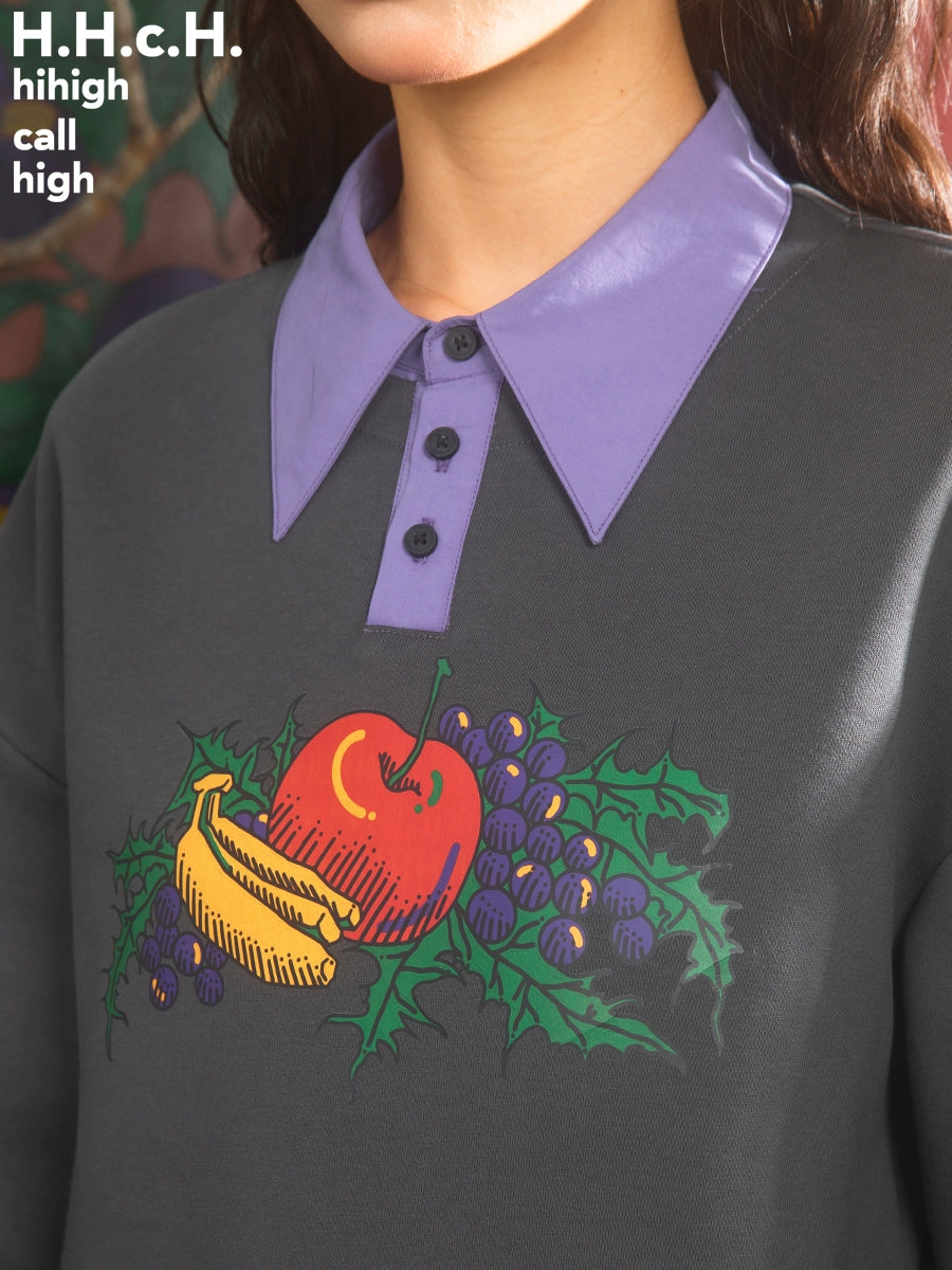 Combinaison de fruits imprimé faux collier de polo en deux pièces sueur