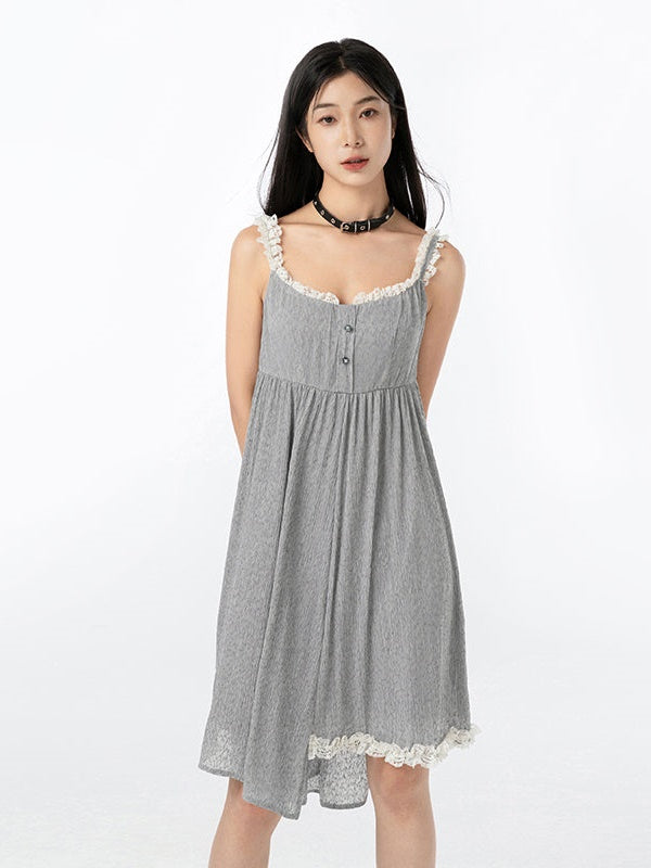 Lace Stitch Sling A-line One-piece