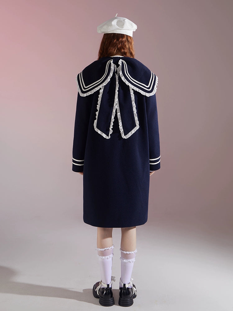 College Style Navy Collar Coat