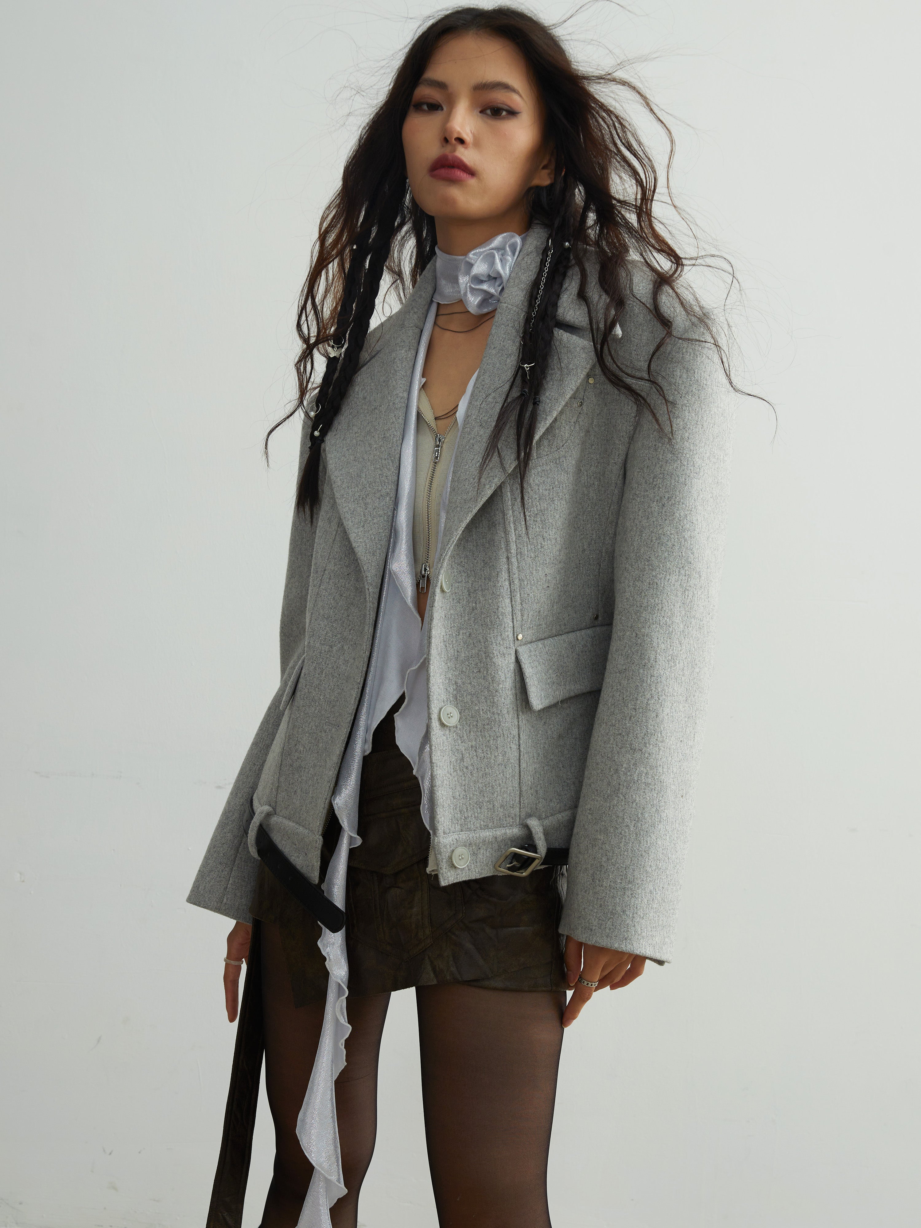 Work Style Pocket Splicing Wide-shoulder Jacket