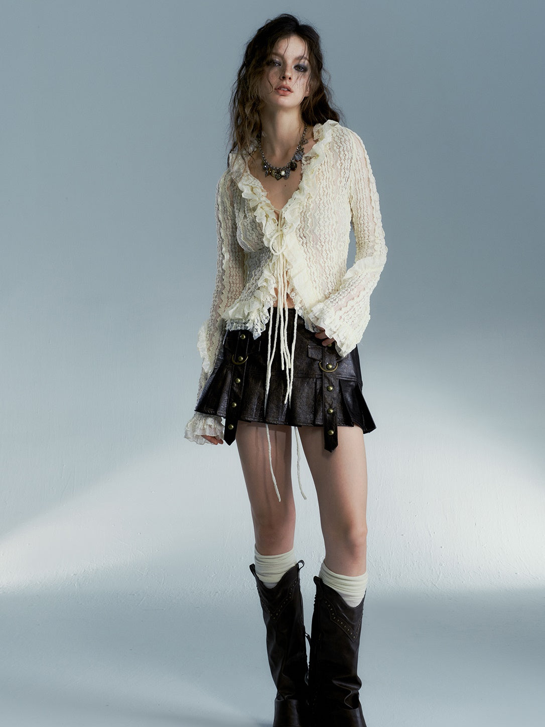 Lace Frill Shirt Cardigan