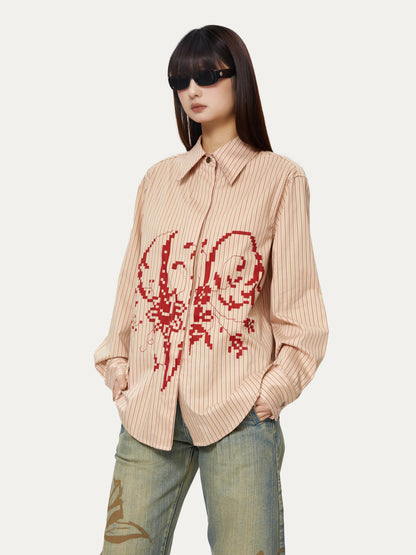 Stripe Floral Mosaic Print Casual Shirt