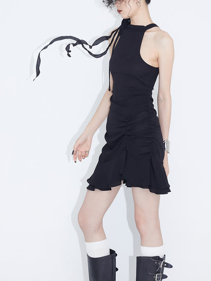 Asymmetric Pleated Chiffon Dress