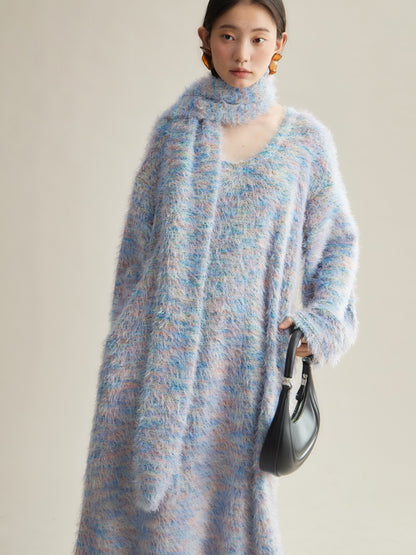 Mix Color Shaggy Touch Pullover Knitted ＆ Dress