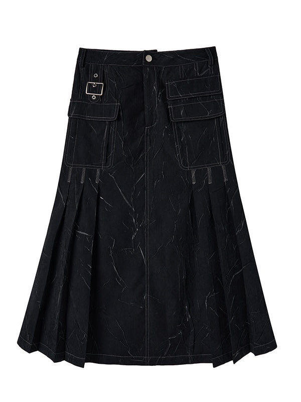 Wrinkle Texture PLEATED POCKET SKIRT