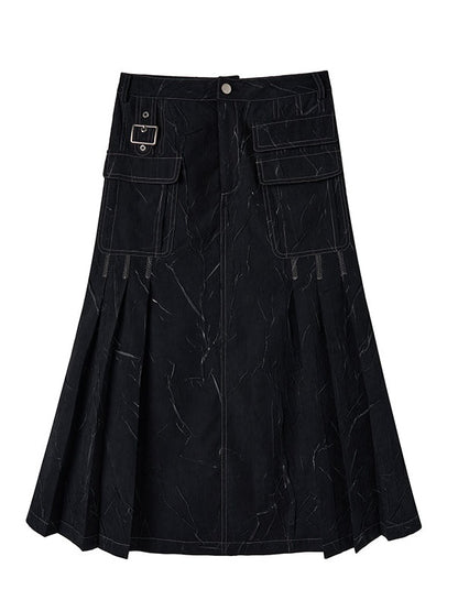 Wrinkle Texture Pleated Pocket Skirt