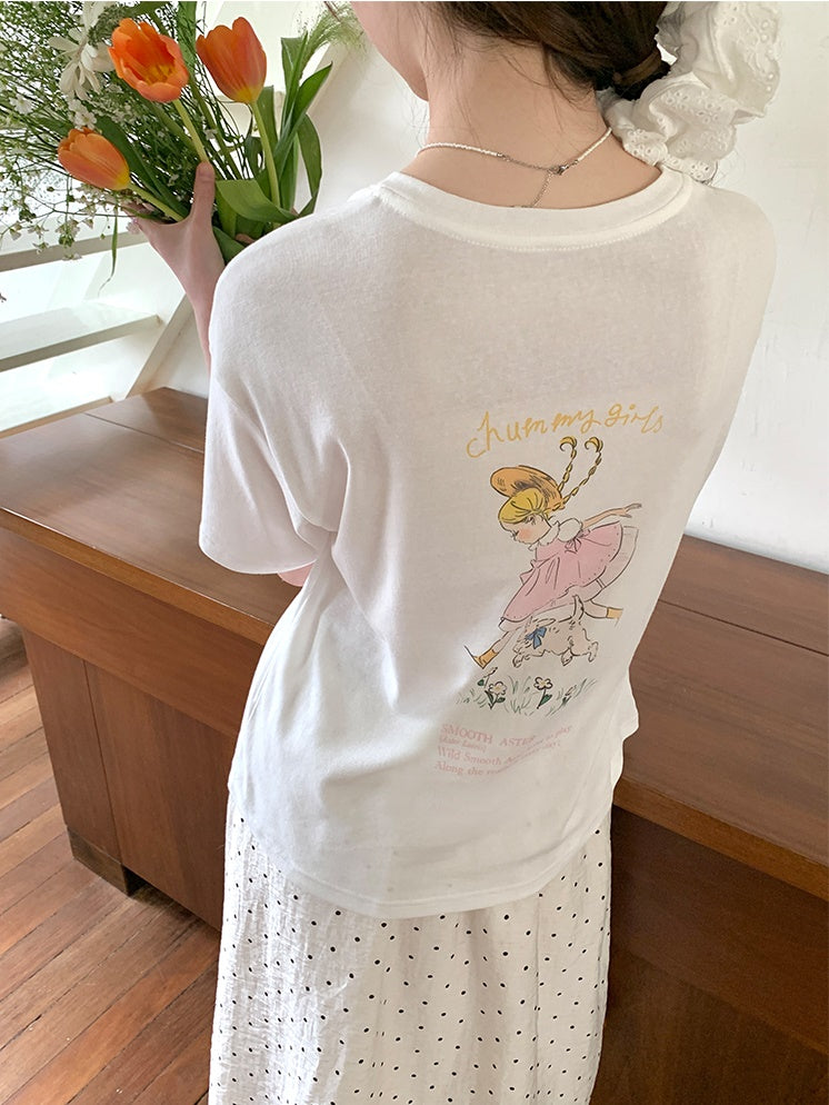 Retro Back Little Girl Big Print T-shirt