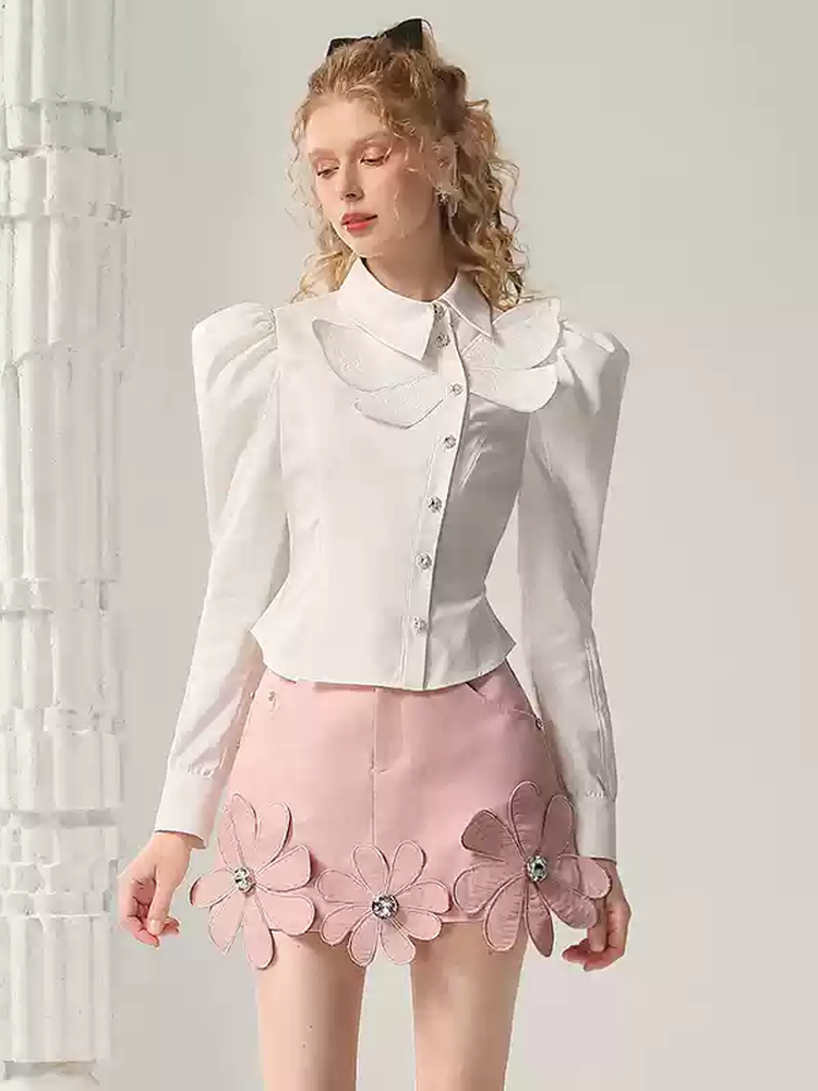 Denim Flower Rhinestone Feminine Cute Mini-Skirt