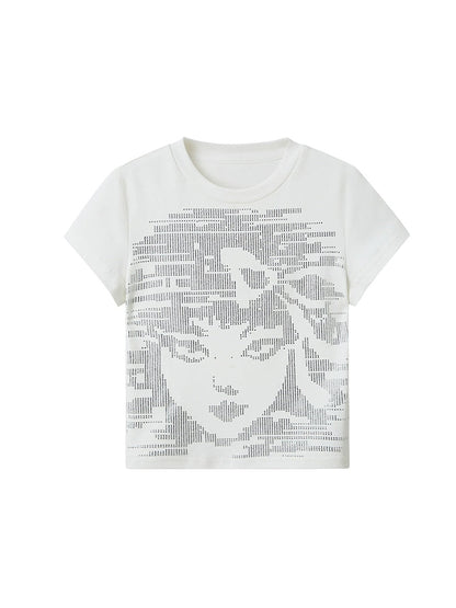 Rhinestone Abstract Face Slim T-shirt