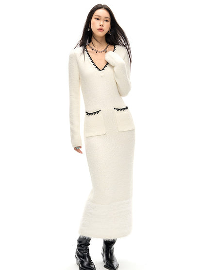 Elegance V-neck Slim Knitted Dress